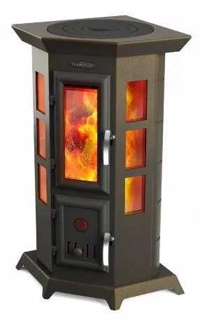 печь-камин отопительно-варочный тмф статика квинта черная бронза #