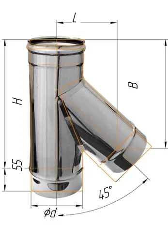 тройник феррум угол 135°, нержавеющий (430/0,5мм), ф200, по воде #